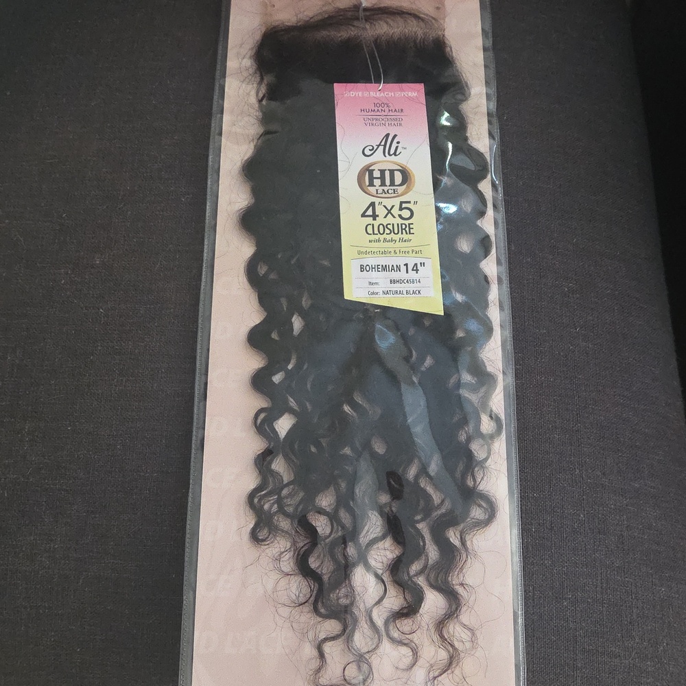 Ali HD Lace 4x5 Closure 14” Bohemian Natural Black - New